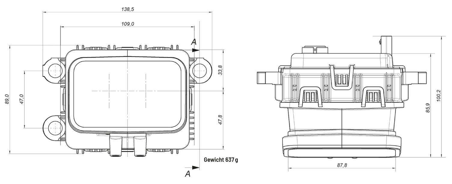 Technical drawing MOVIA Lidar Sensor for Automotive