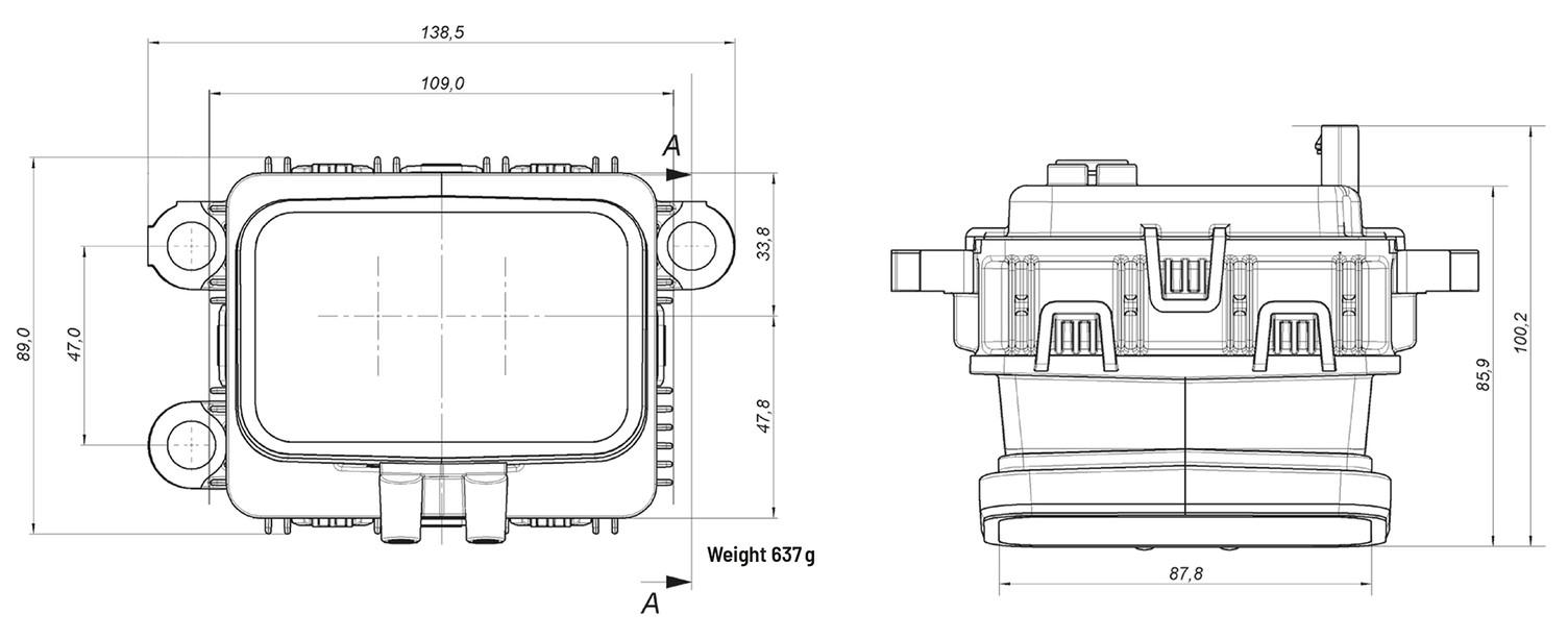 Technical drawing MOVIA Lidar Sensor for Automotive